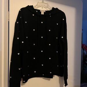 Black Hoodie with White Heart Pattern